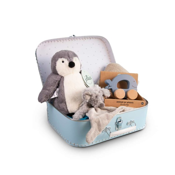 koffertje Baby blue penguin side